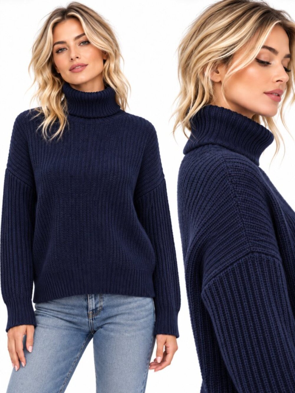La Ligne Navy 100% Cashmere Turtleneck Sweater Quiet Luxury M Preppy Luxury